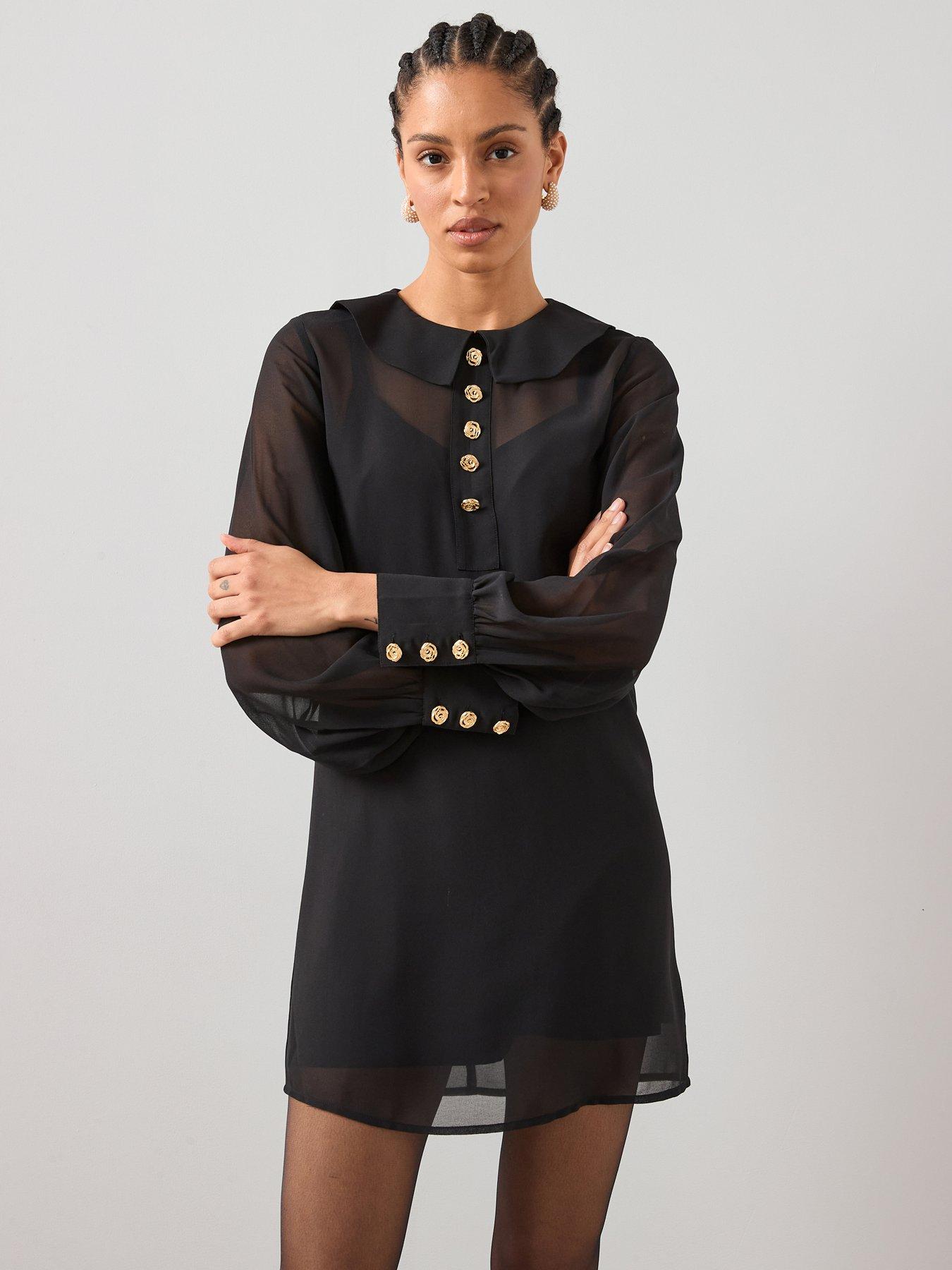 the-very-collection-rose-button-collar-mini-shift-dress-black