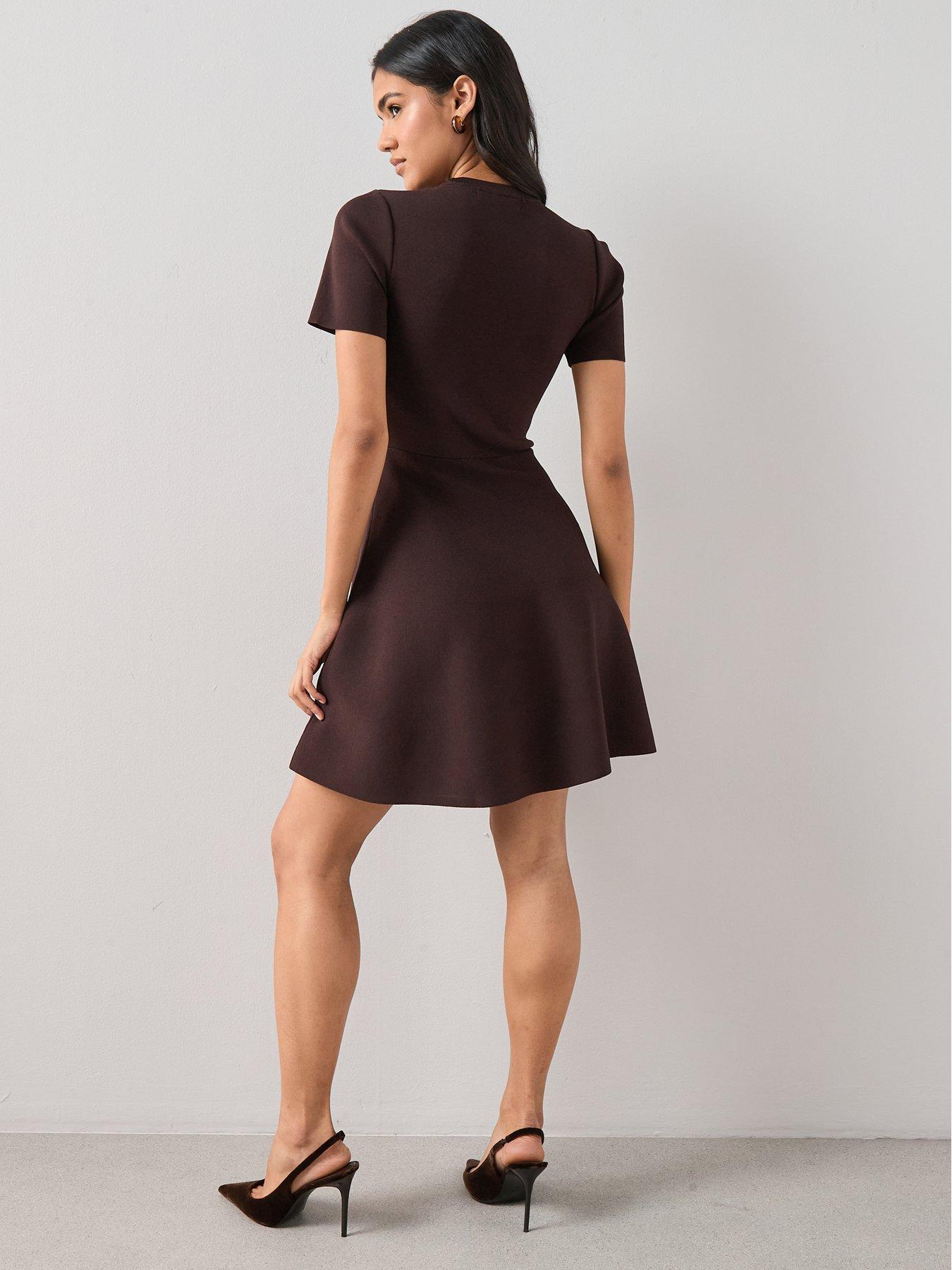 Image 2 of 7 of The Very Collection Stud Detail Knitted Dress - Brown