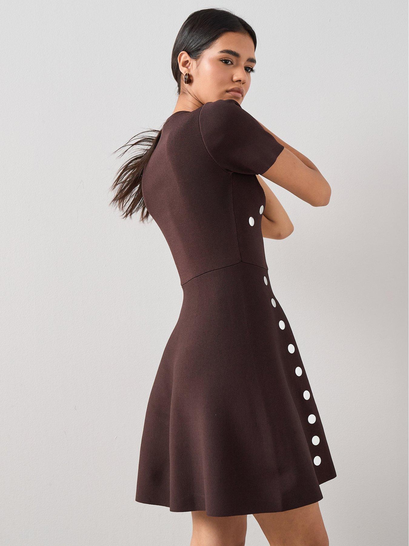 Image 5 of 7 of The Very Collection Stud Detail Knitted Dress - Brown