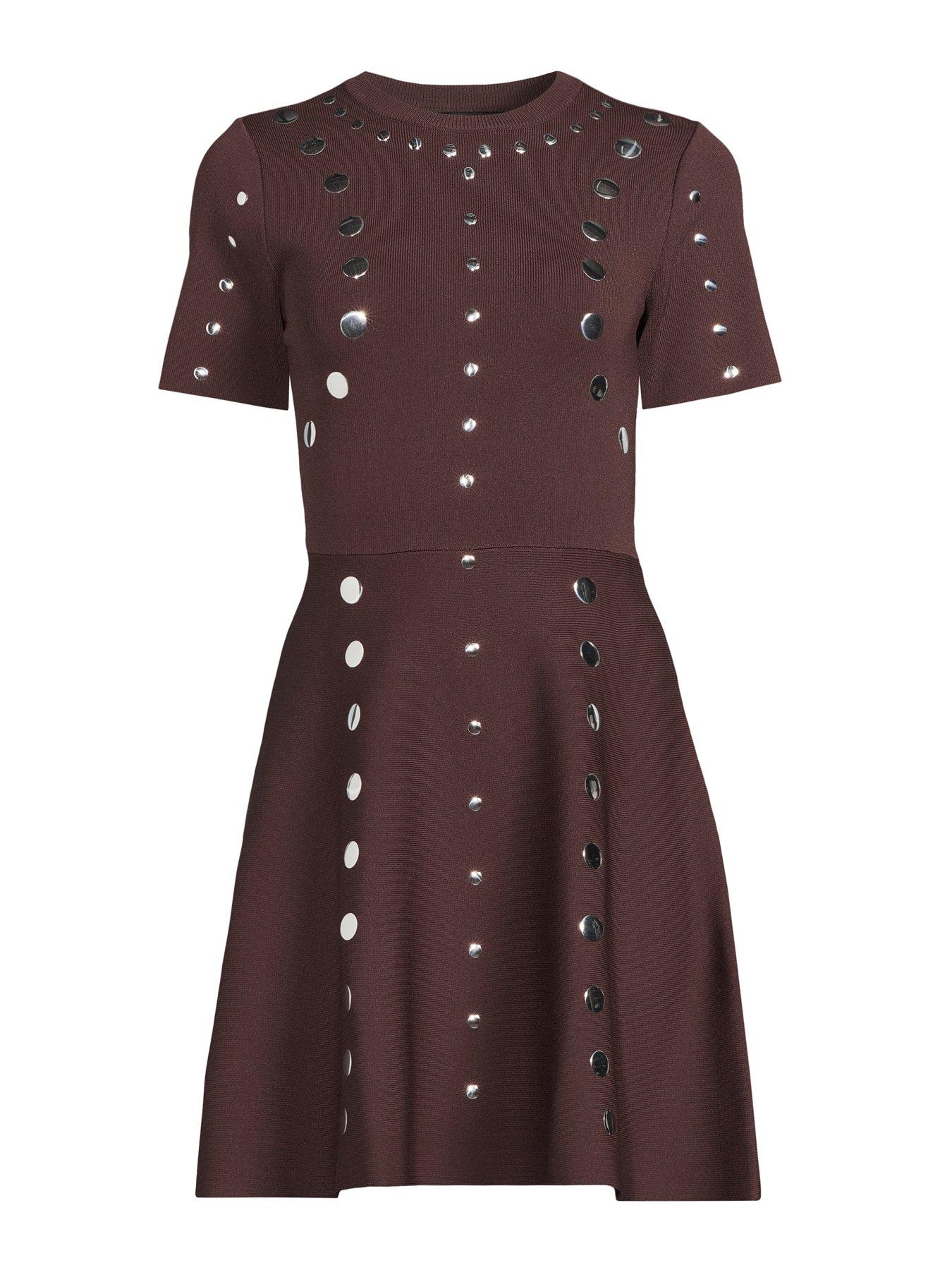 Image 7 of 7 of The Very Collection Stud Detail Knitted Dress - Brown