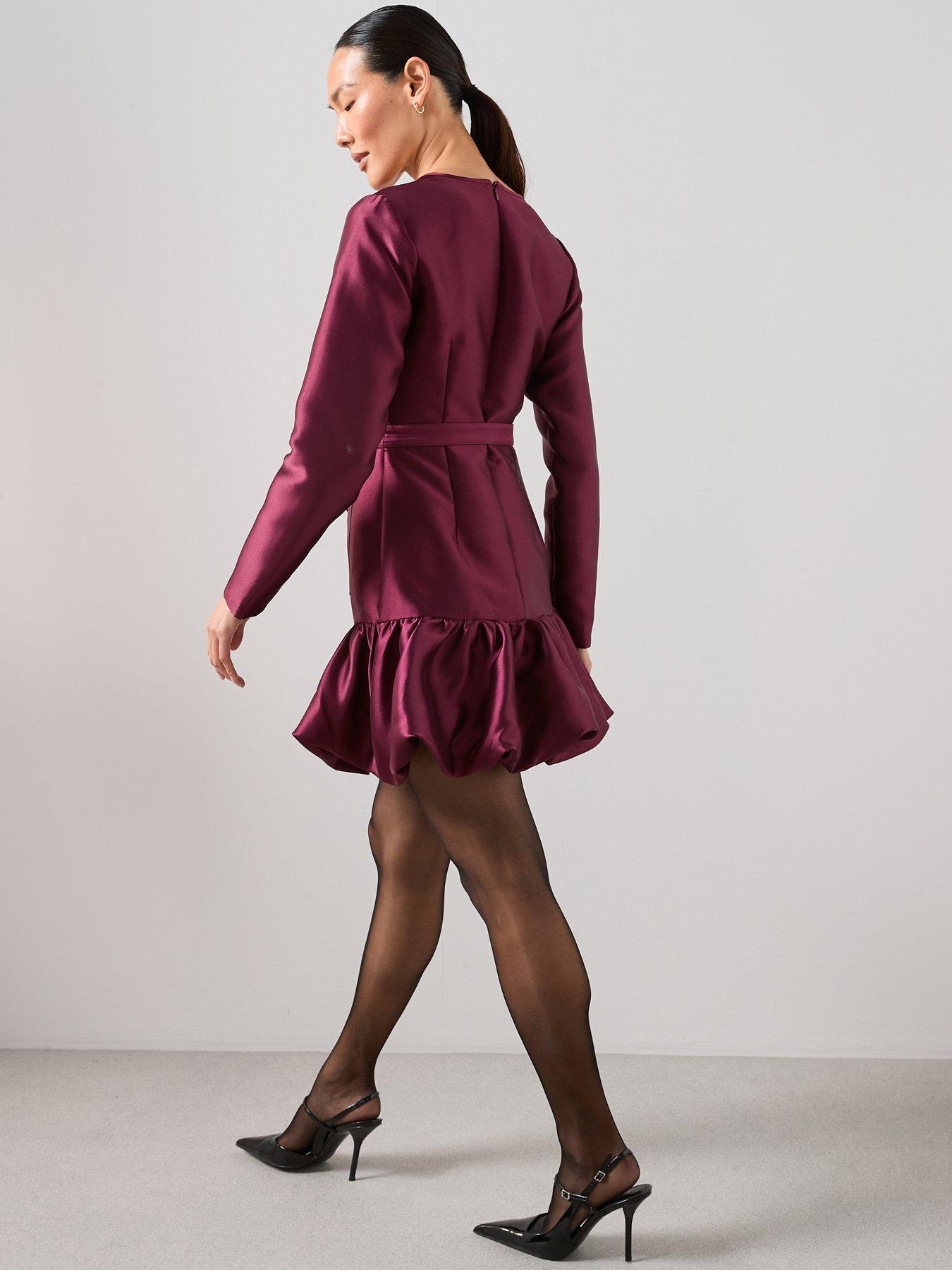  image of the-very-collection-satin-puff-ball-belted-mini-dress-plum