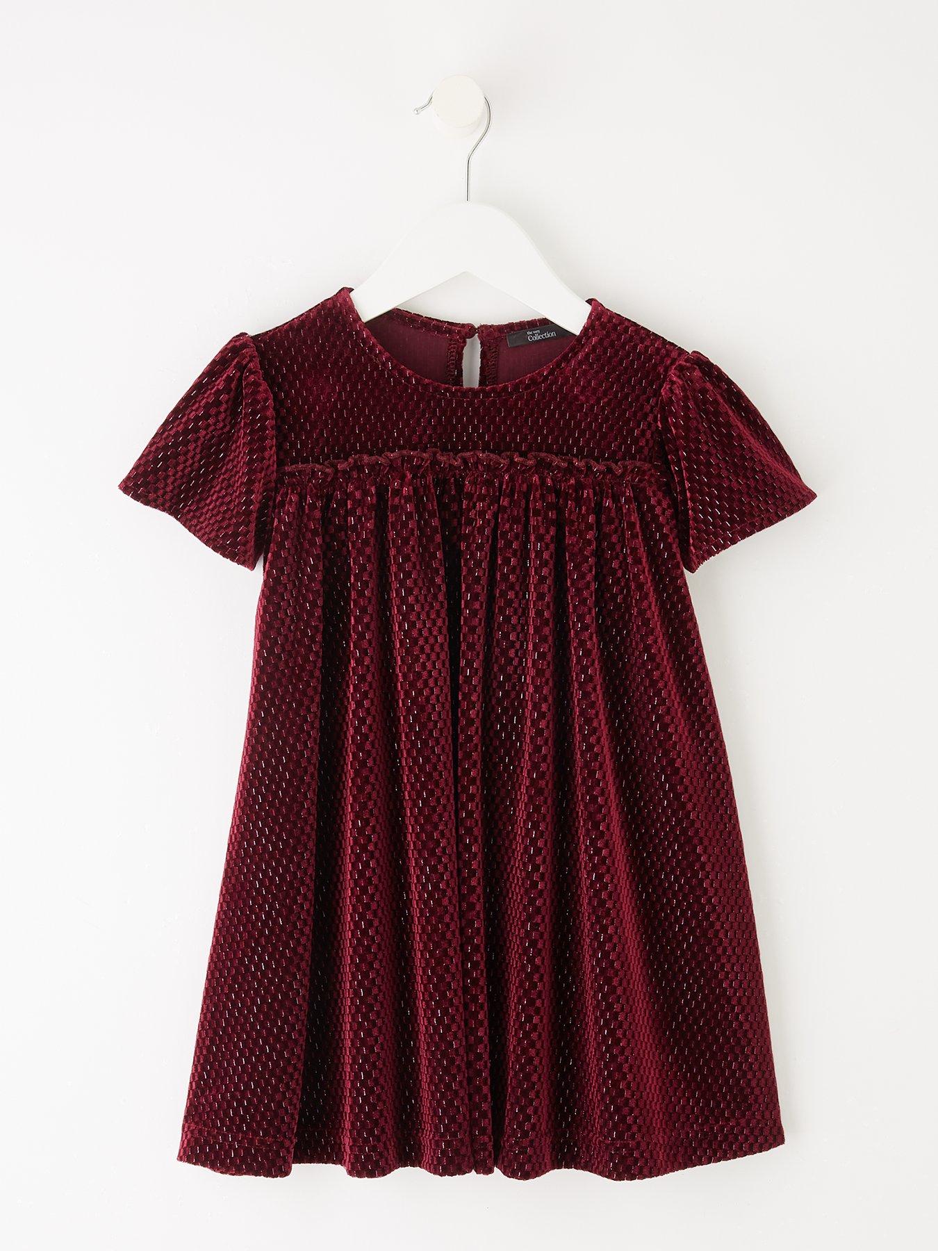 undefined Girls Sparkle Velvet Dress - Burgundy/Pink