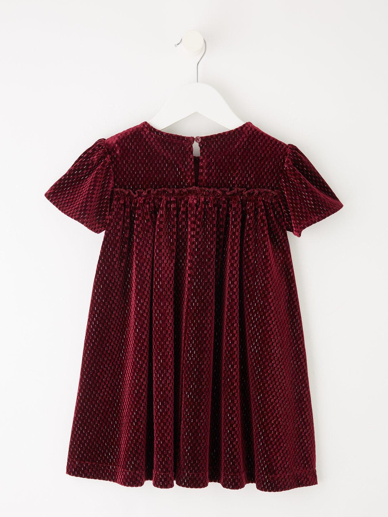 Image 2 of 4 of The Very Collection Girls Sparkle Velvet Dress - Burgundy/Pink