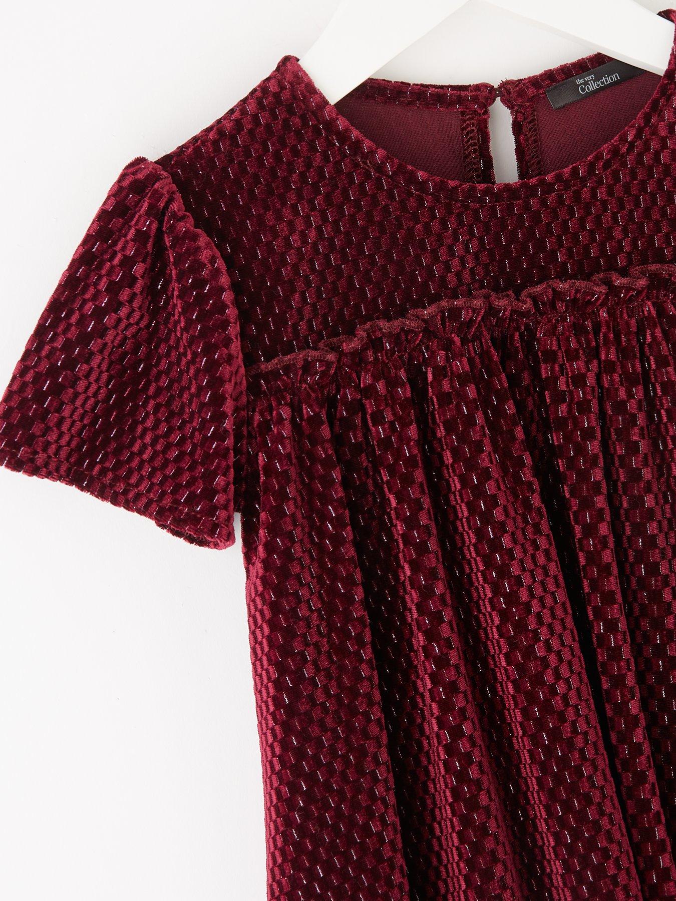 Image 3 of 4 of The Very Collection Girls Sparkle Velvet Dress - Burgundy/Pink
