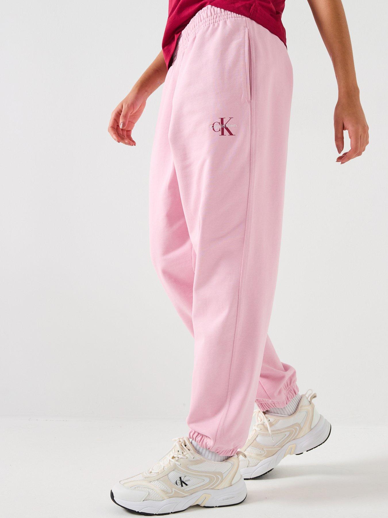 front image of calvin-klein-jeans-monologo-cuffed-joggers-pink