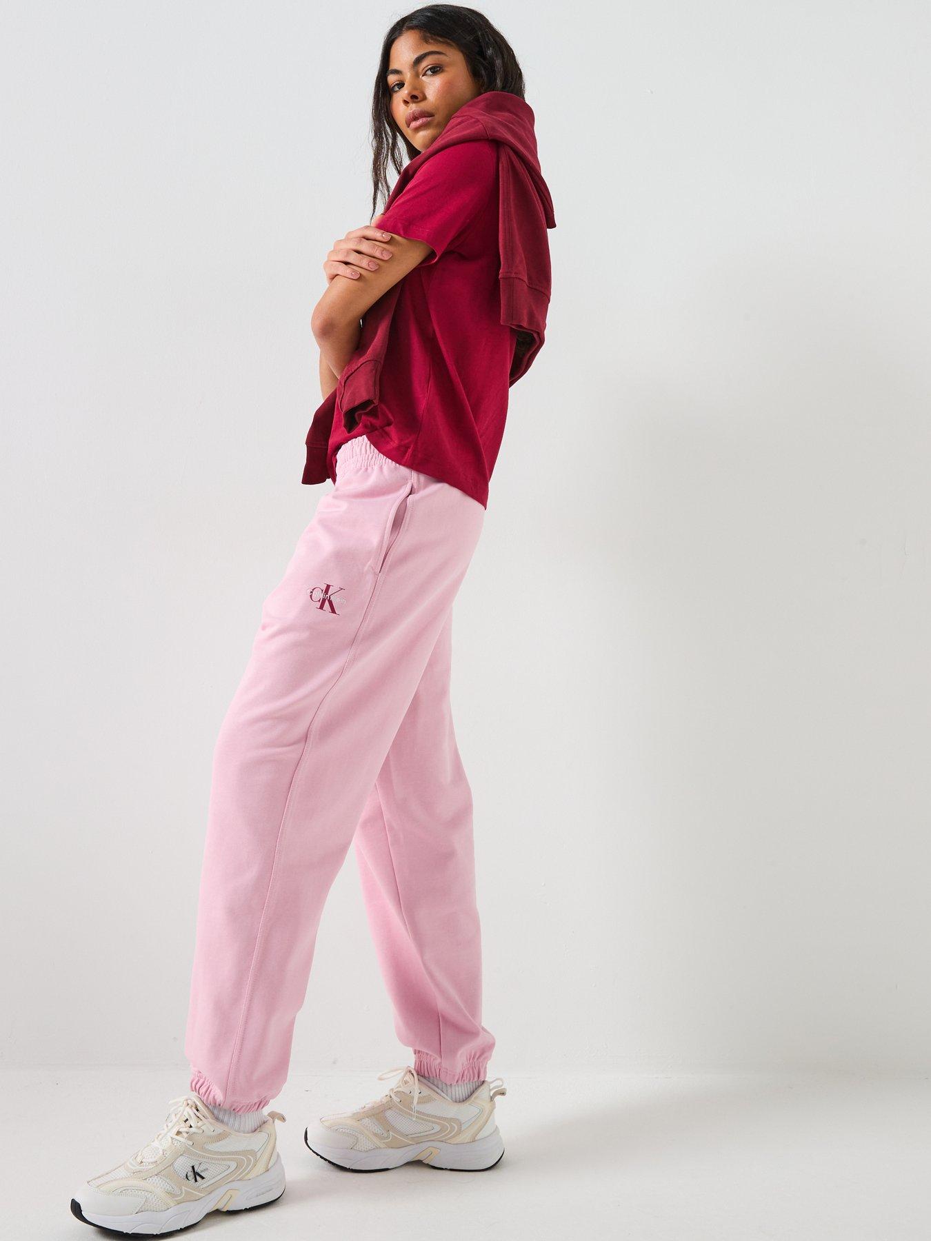  image of calvin-klein-jeans-monologo-cuffed-joggers-pink