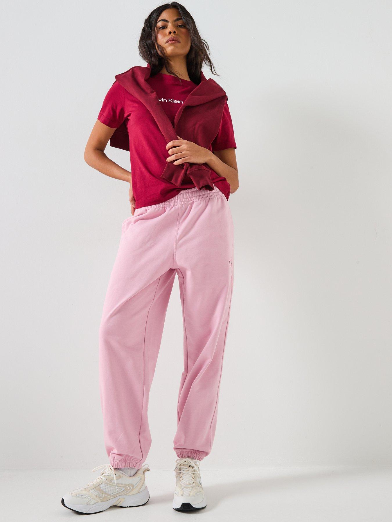  image of calvin-klein-jeans-monologo-cuffed-joggers-pink