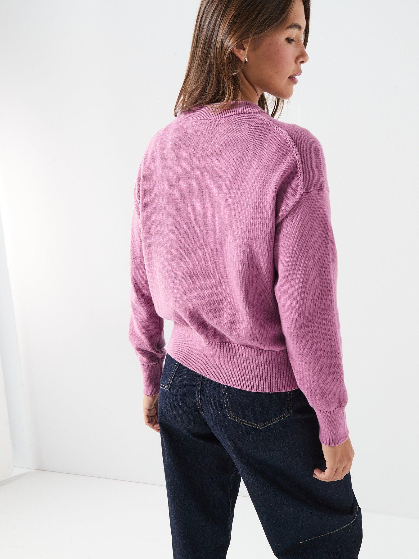  image of calvin-klein-jeans-graphic-pullover-sweater-pink