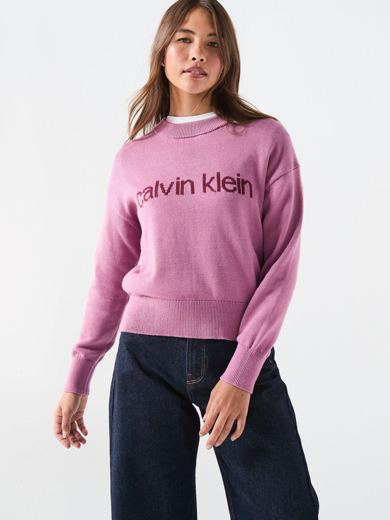  image of calvin-klein-jeans-graphic-pullover-sweater-pink