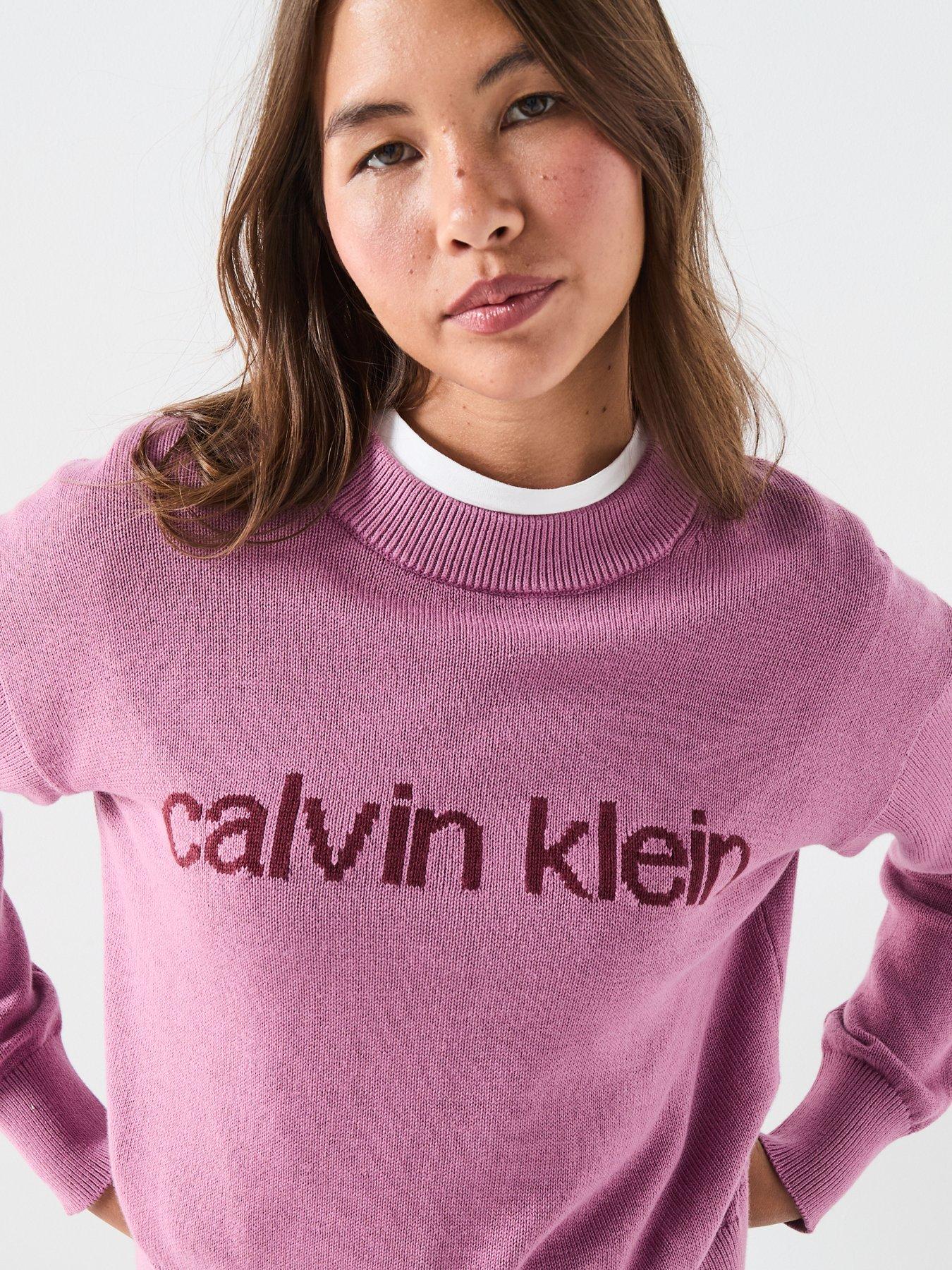  image of calvin-klein-jeans-graphic-pullover-sweater-pink
