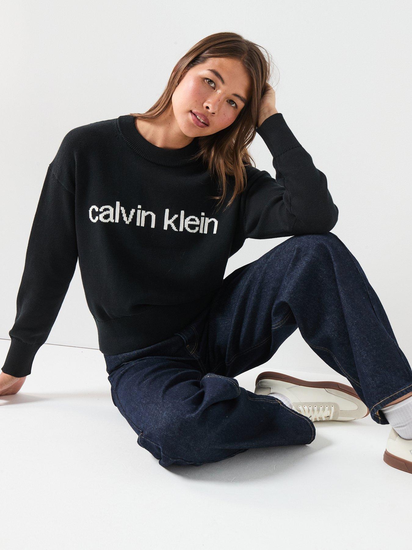 front image of calvin-klein-jeans-graphic-pullover-sweater-black