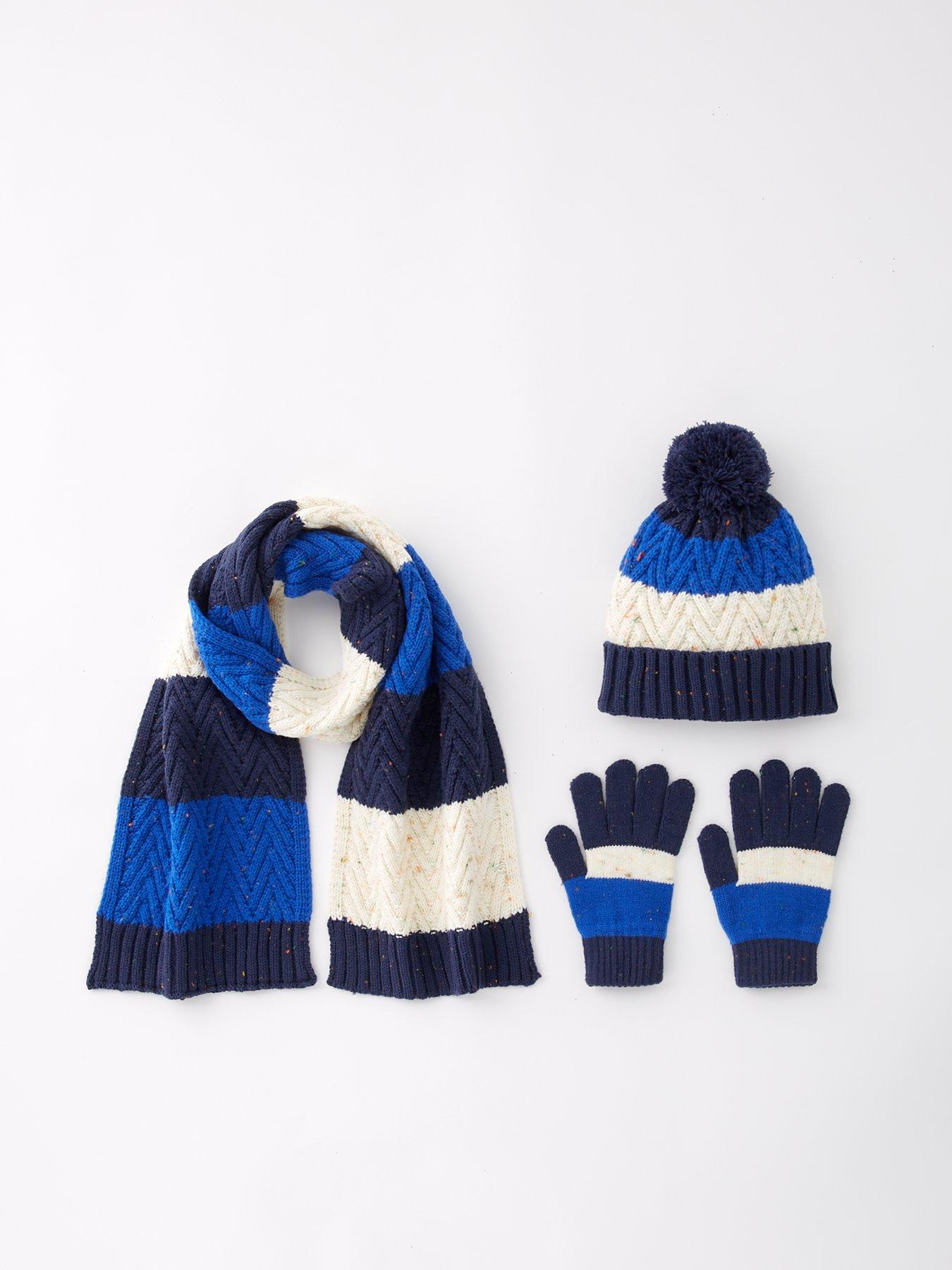 The Very Collection Kids Stripe Hat, Scarf And Gloves Set 3 Piece - Blue