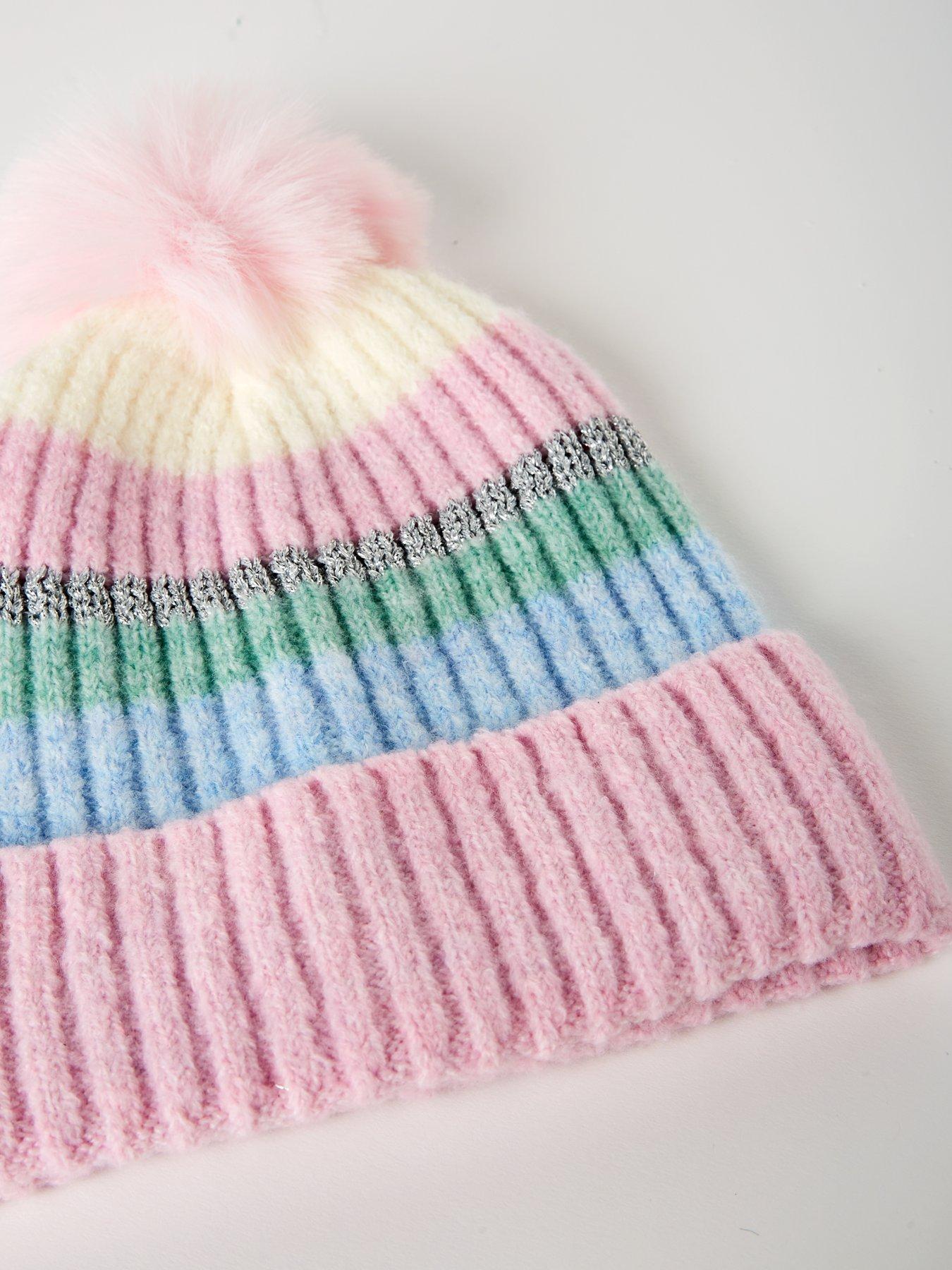 Image 4 of 4 of The Very Collection Kids&nbsp;Lurex Stripe Hat, Scarf and Gloves Set 3 Piece&nbsp;- Pink