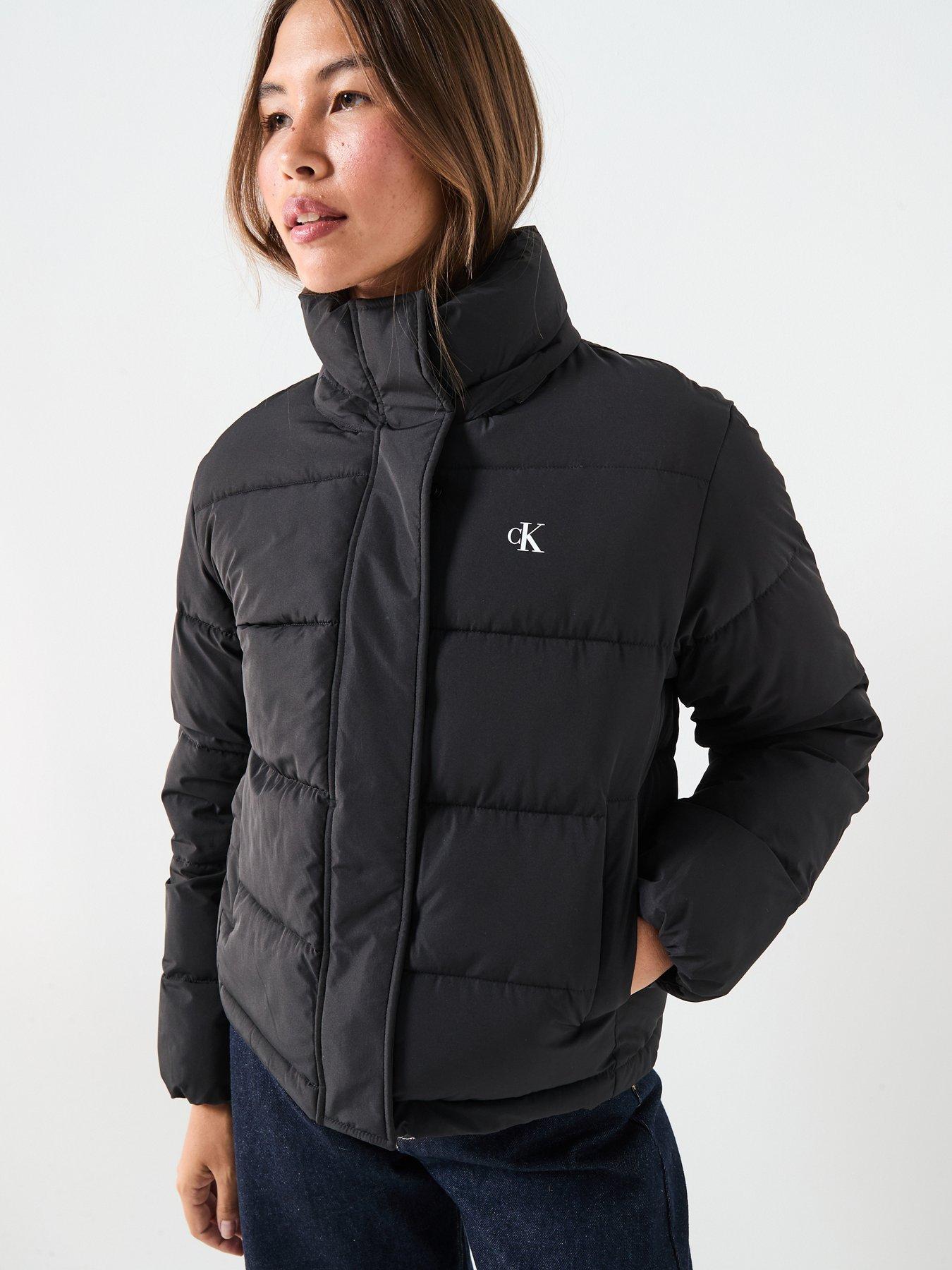 undefined Hooded Monologo Puffer Coat - Black