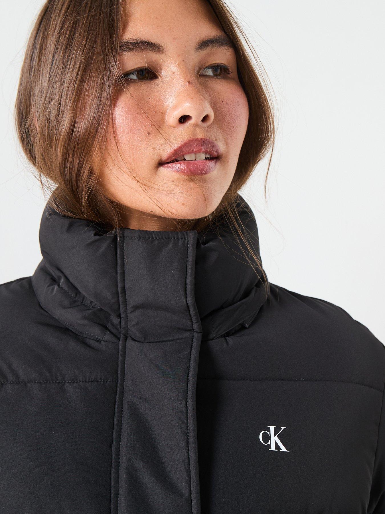 Image 6 of 6 of Calvin Klein Jeans Hooded Monologo Puffer Coat - Black