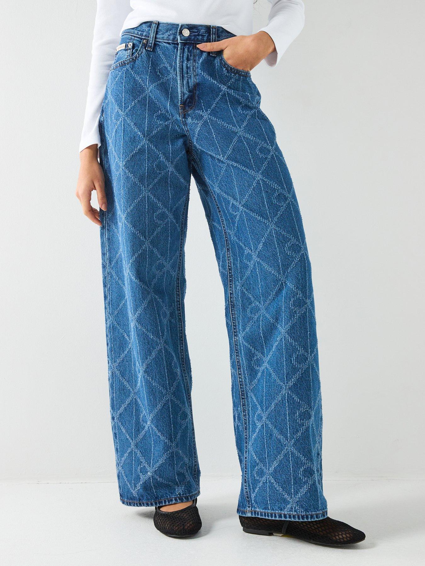 Calvin Klein Jeans Low Rise Baggy Ck Print Jeans - White