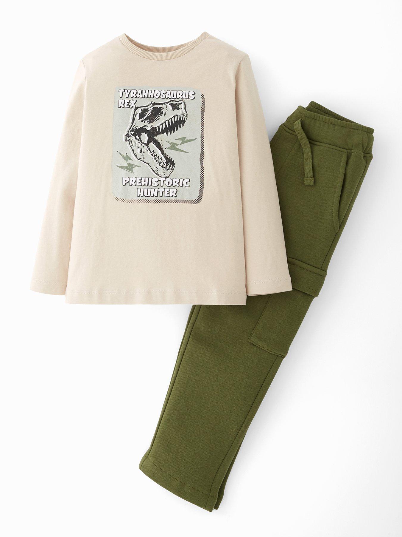 Mini V by Very Boys Dinosaur Long Sleeve Tshirt And Cargo Joggers