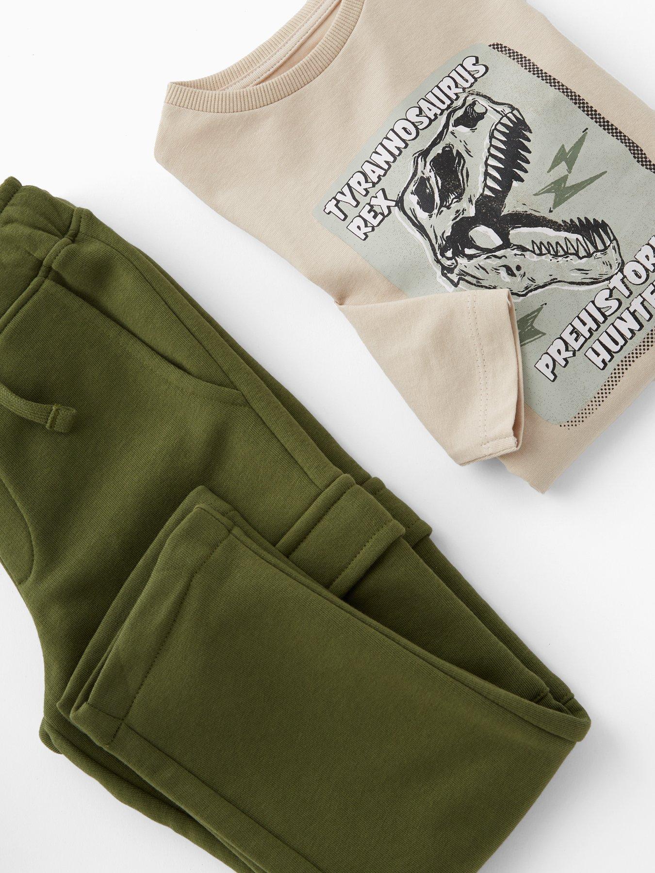  image of mini-v-by-very-boys-dinosaur-long-sleeve-t-shirt-and-cargo-joggers-multi
