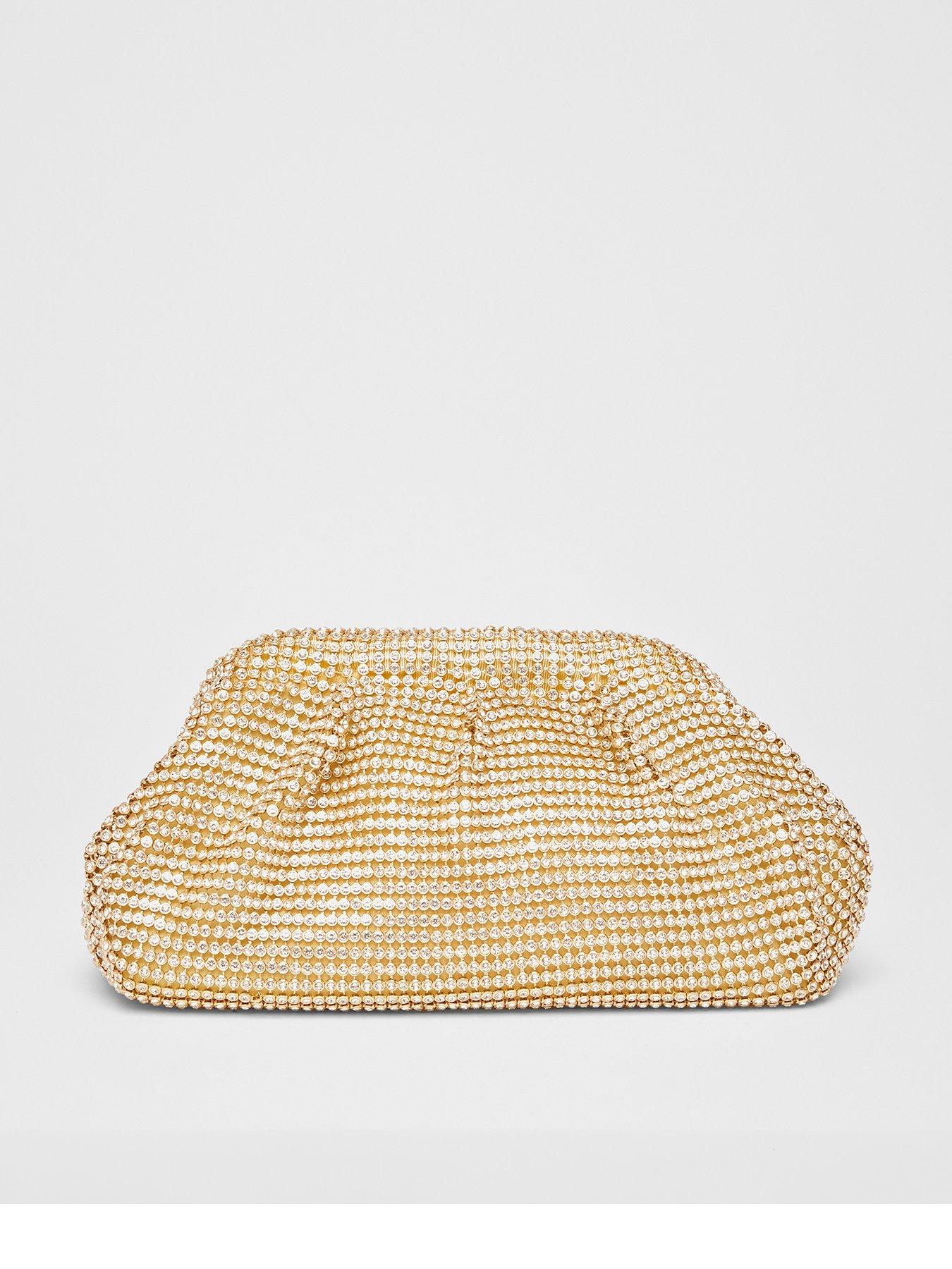 undefined Gold Diamante Gathered Pouch Bag