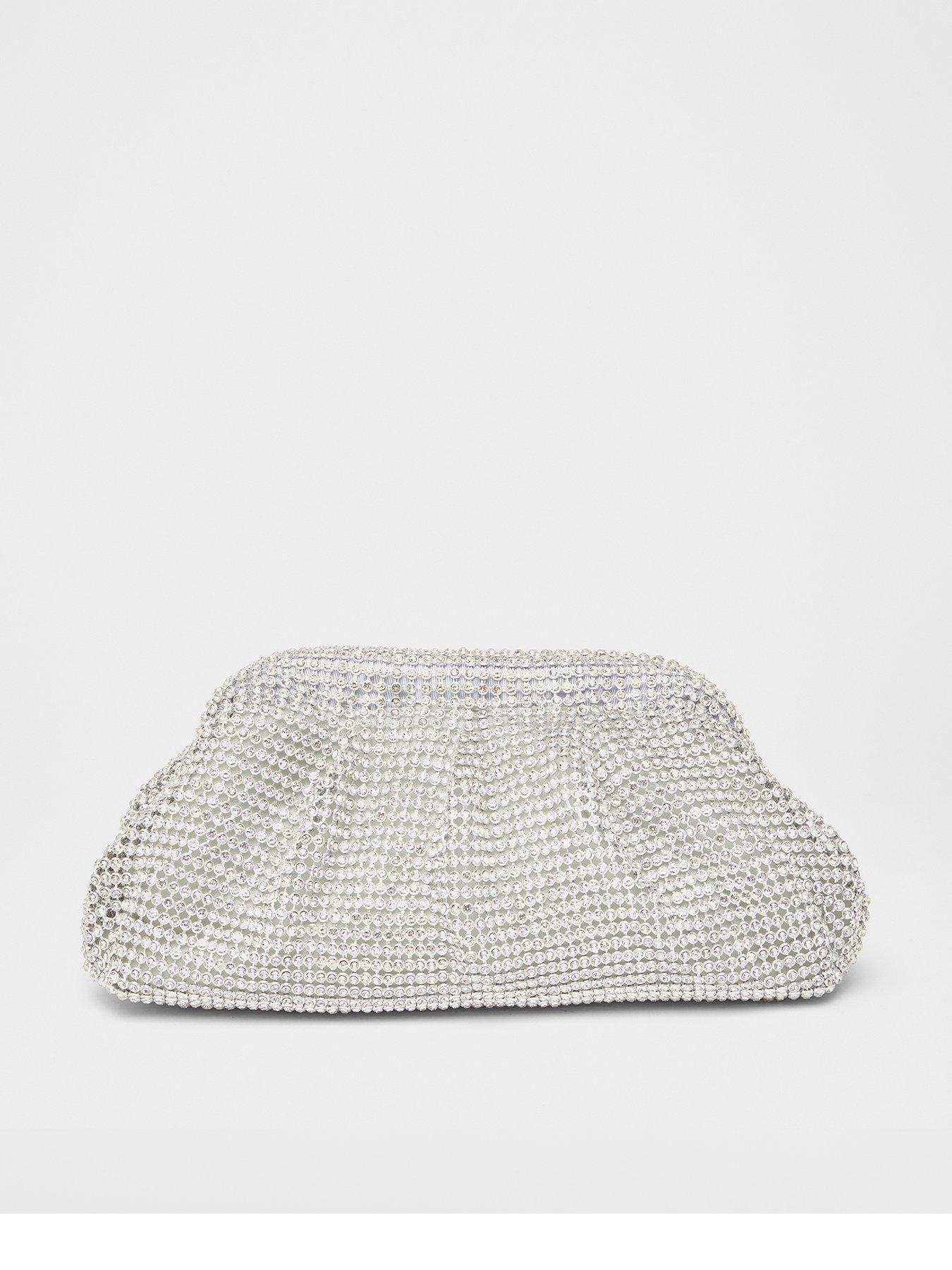 undefined Silver Diamante Gathered Pouch Bag