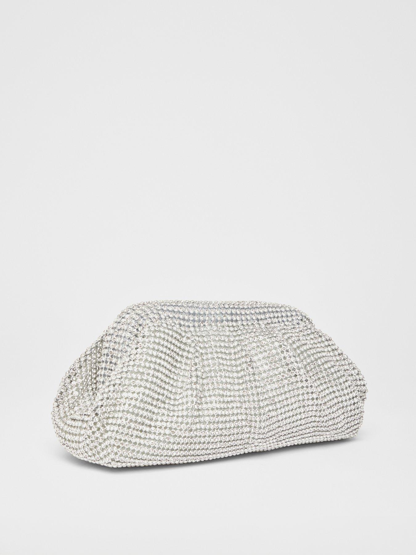Image 2 of 5 of Quiz Silver Diamante Gathered Pouch Bag