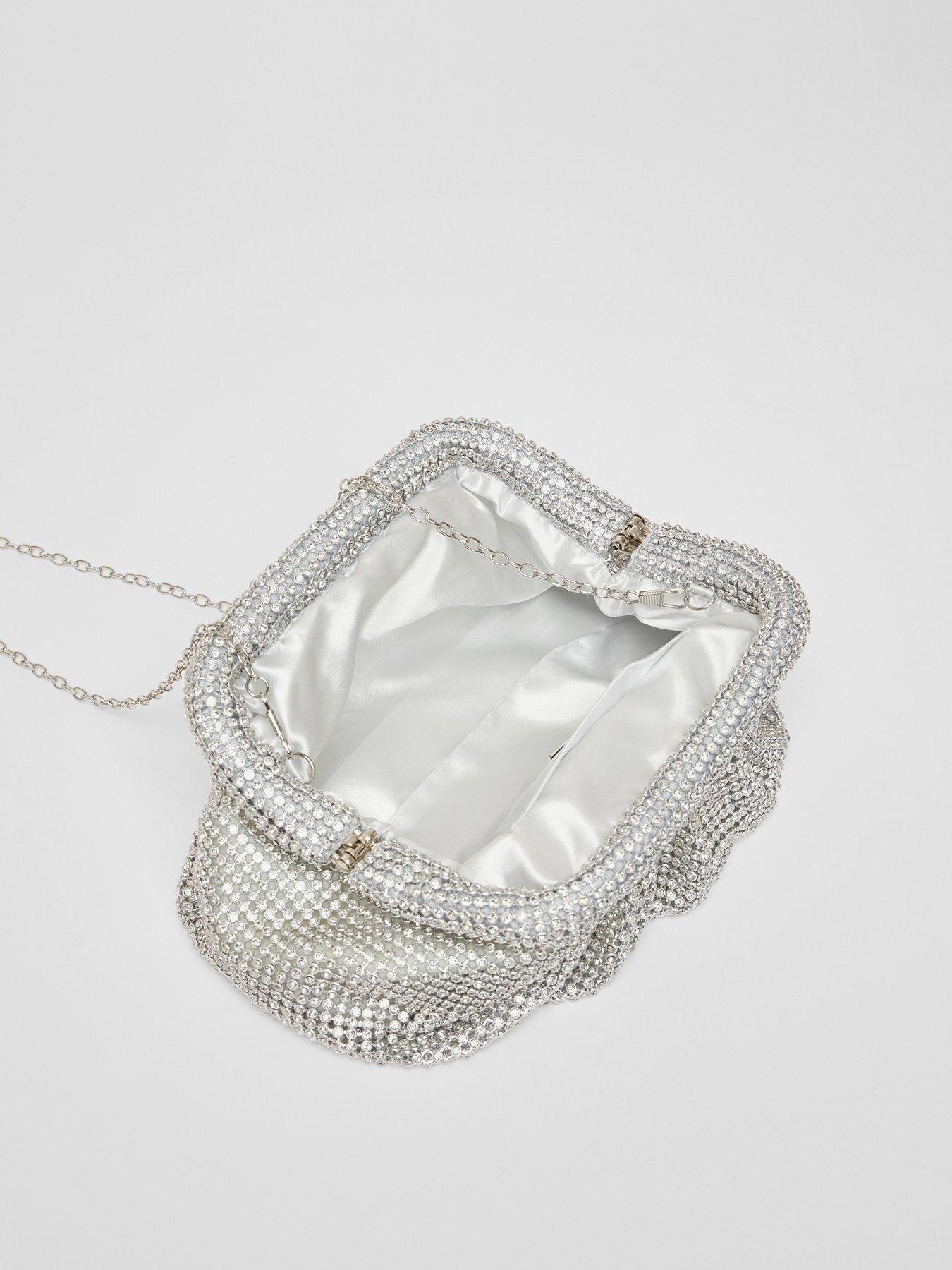 Image 4 of 5 of Quiz Silver Diamante Gathered Pouch Bag