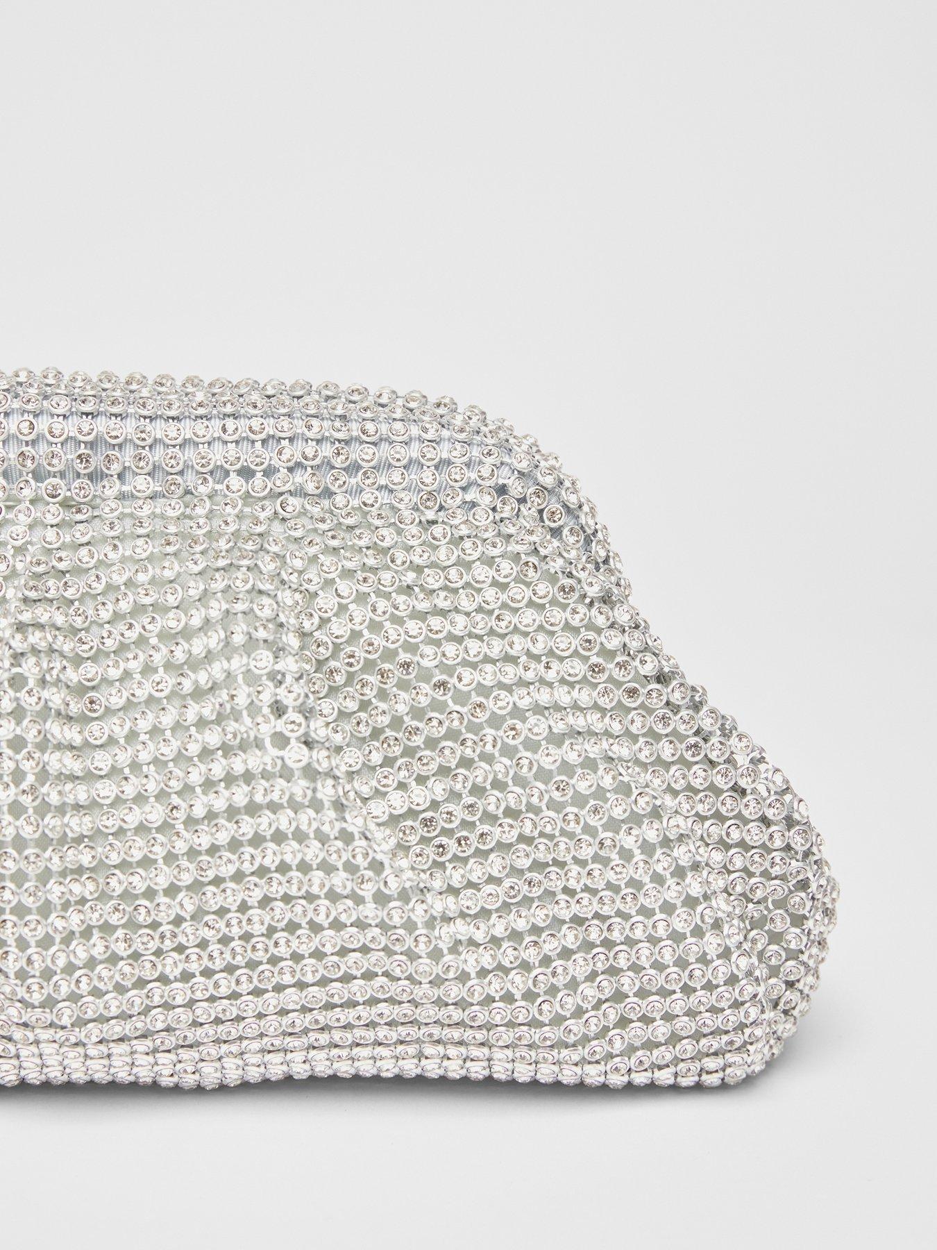 Image 5 of 5 of Quiz Silver Diamante Gathered Pouch Bag