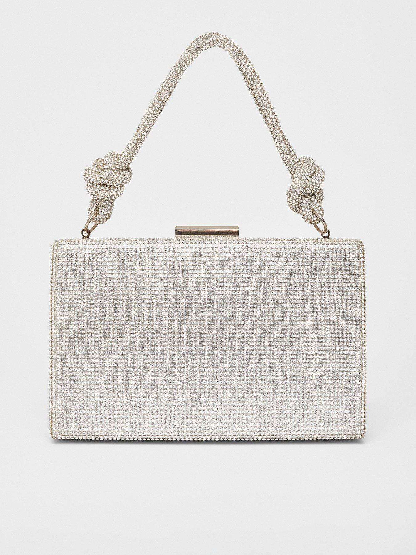 Image 1 of 4 of Quiz Silver Diamante Knot Top Handle Bag