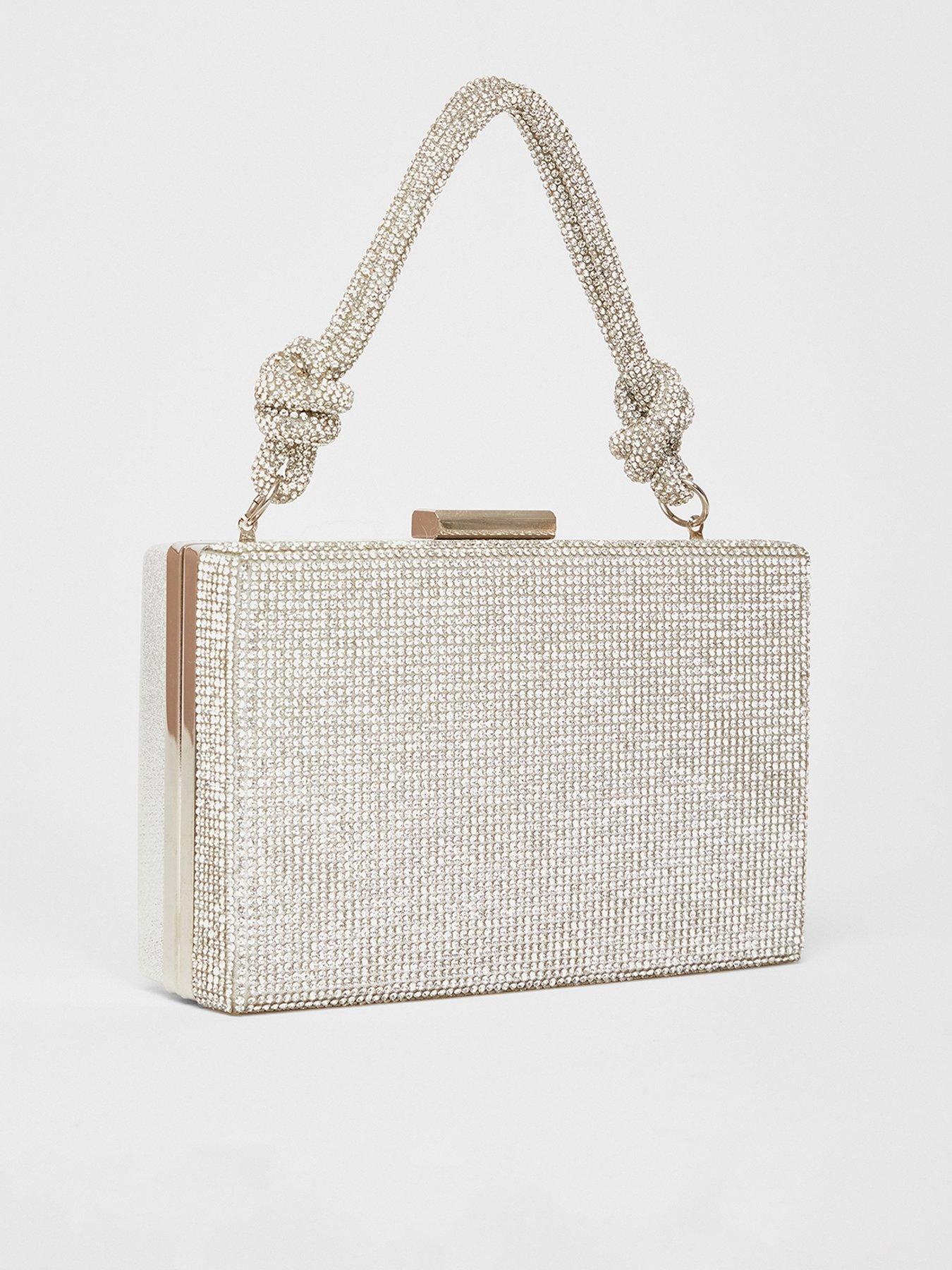 Image 2 of 4 of Quiz Silver Diamante Knot Top Handle Bag