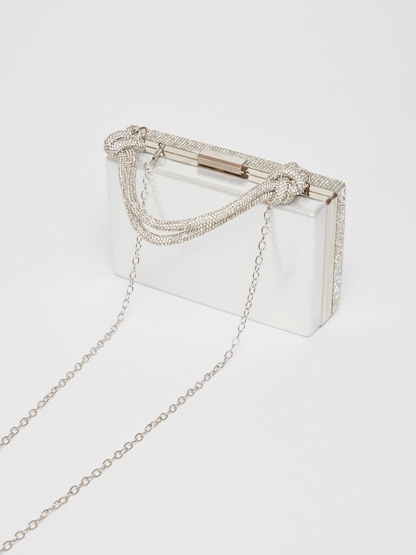 Image 3 of 4 of Quiz Silver Diamante Knot Top Handle Bag