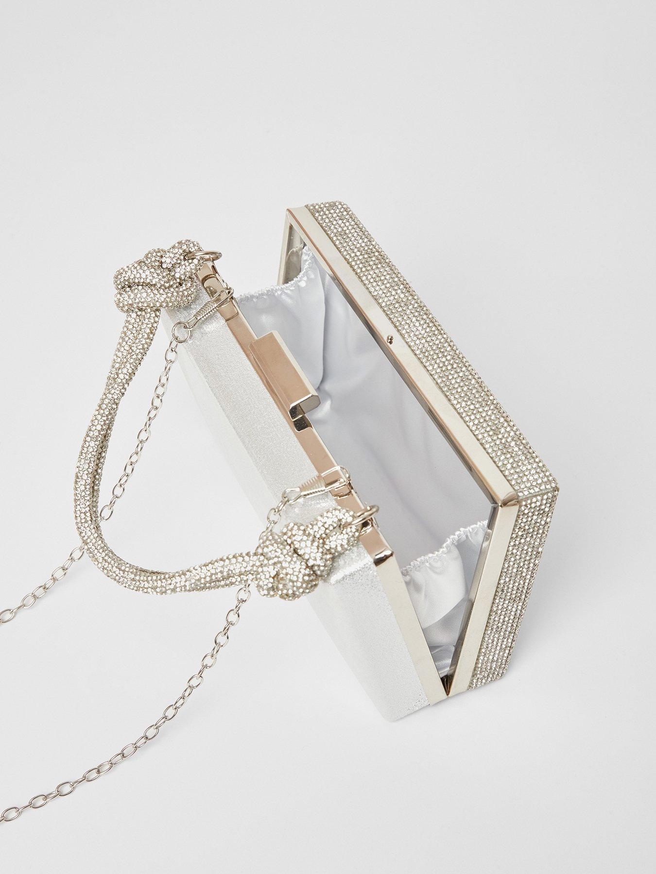 Image 4 of 4 of Quiz Silver Diamante Knot Top Handle Bag