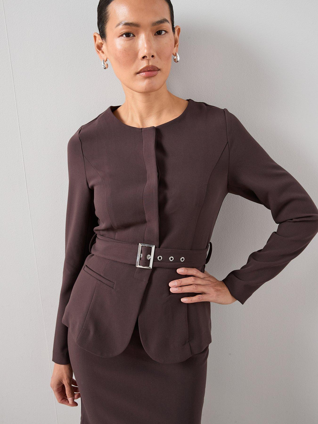  image of the-very-collection-tailored-belted-mini-dress-brown