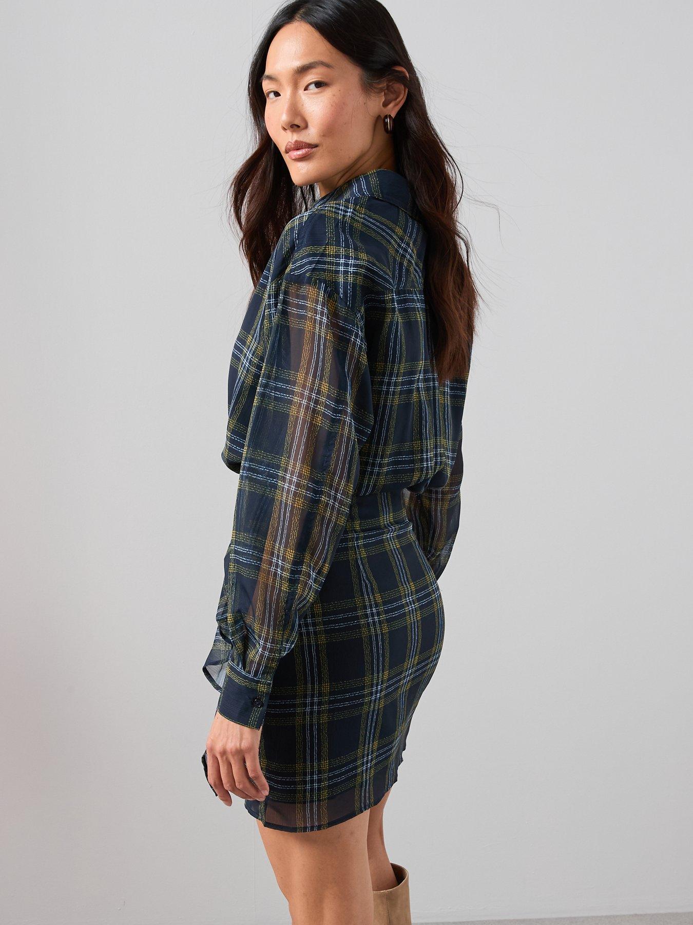 stillFront image of the-very-collection-checked-ruffle-detail-mini-shirt-dress-print
