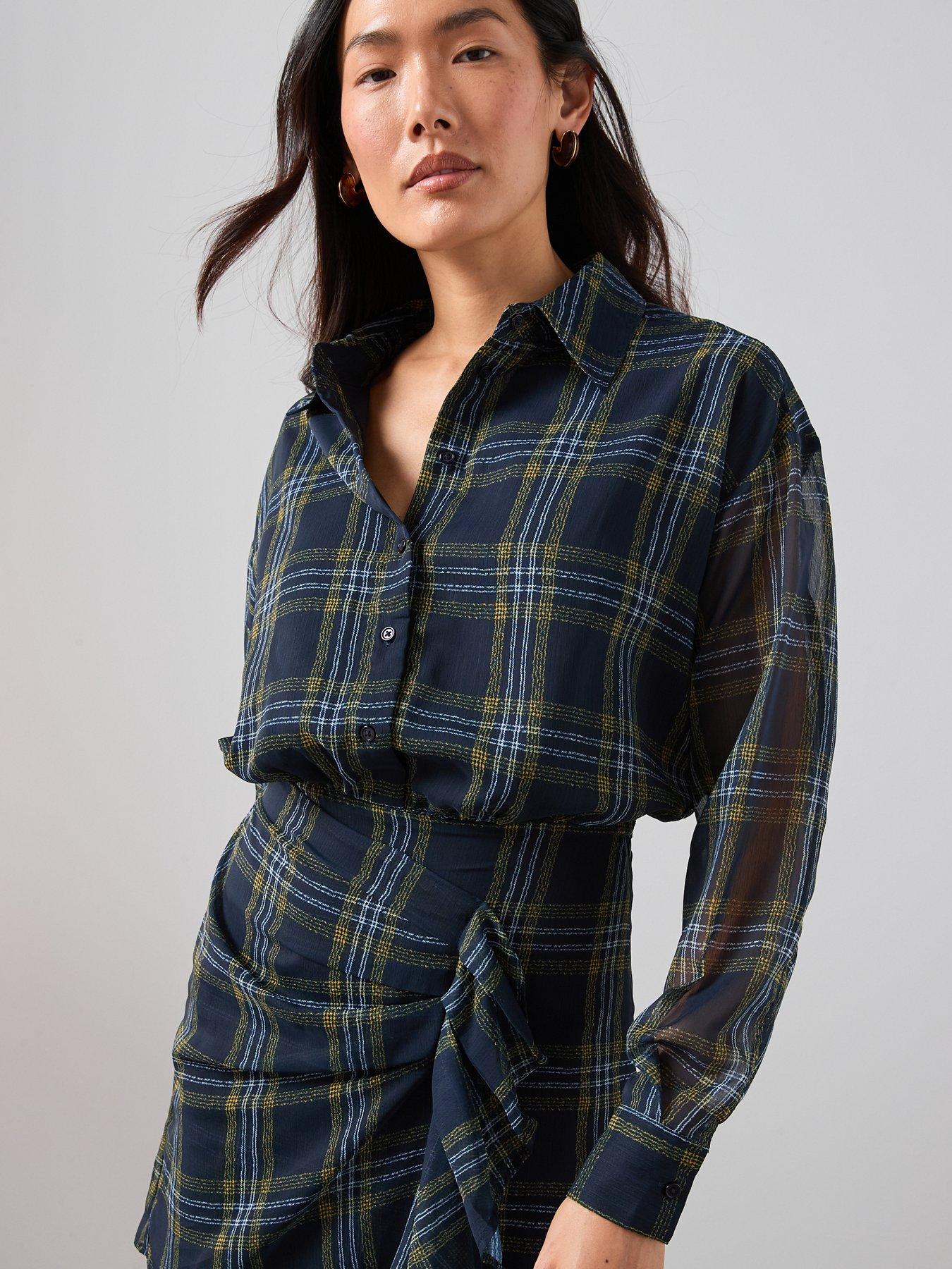  image of the-very-collection-checked-ruffle-detail-mini-shirt-dress-print