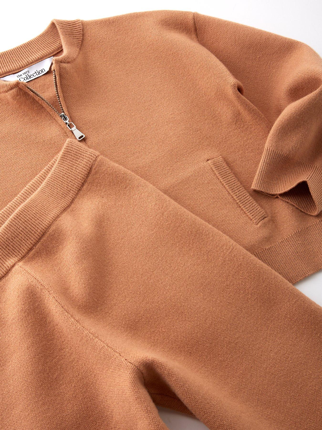 Image 3 of 4 of The Very Collection Girls Knitted Bomber And Wide Leg Trousers - Cream