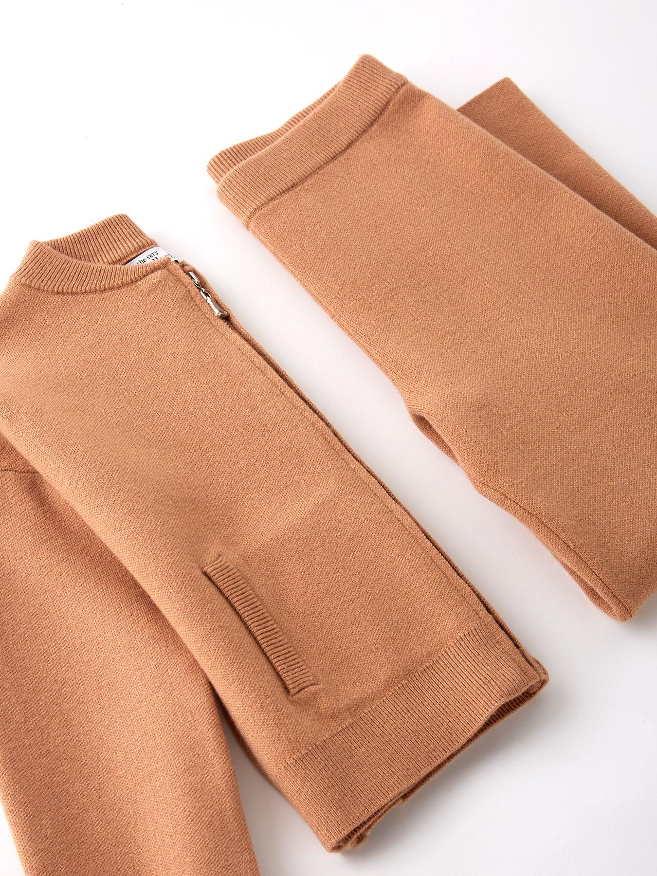 Image 4 of 4 of The Very Collection Girls Knitted Bomber And Wide Leg Trousers - Cream