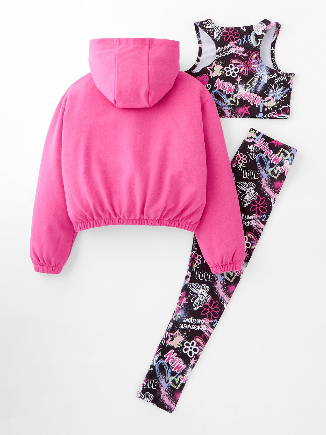  image of the-very-collection-girls-sportswear-graffiti-3-piece-set-with-zip-up-hoodie-print