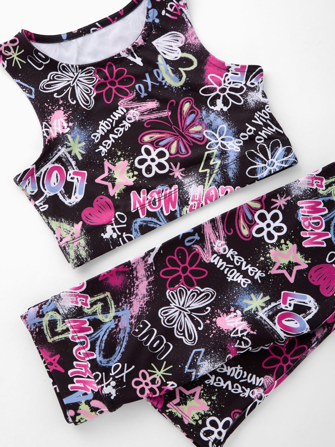  image of the-very-collection-girls-sportswear-graffiti-3-piece-set-with-zip-up-hoodie-print