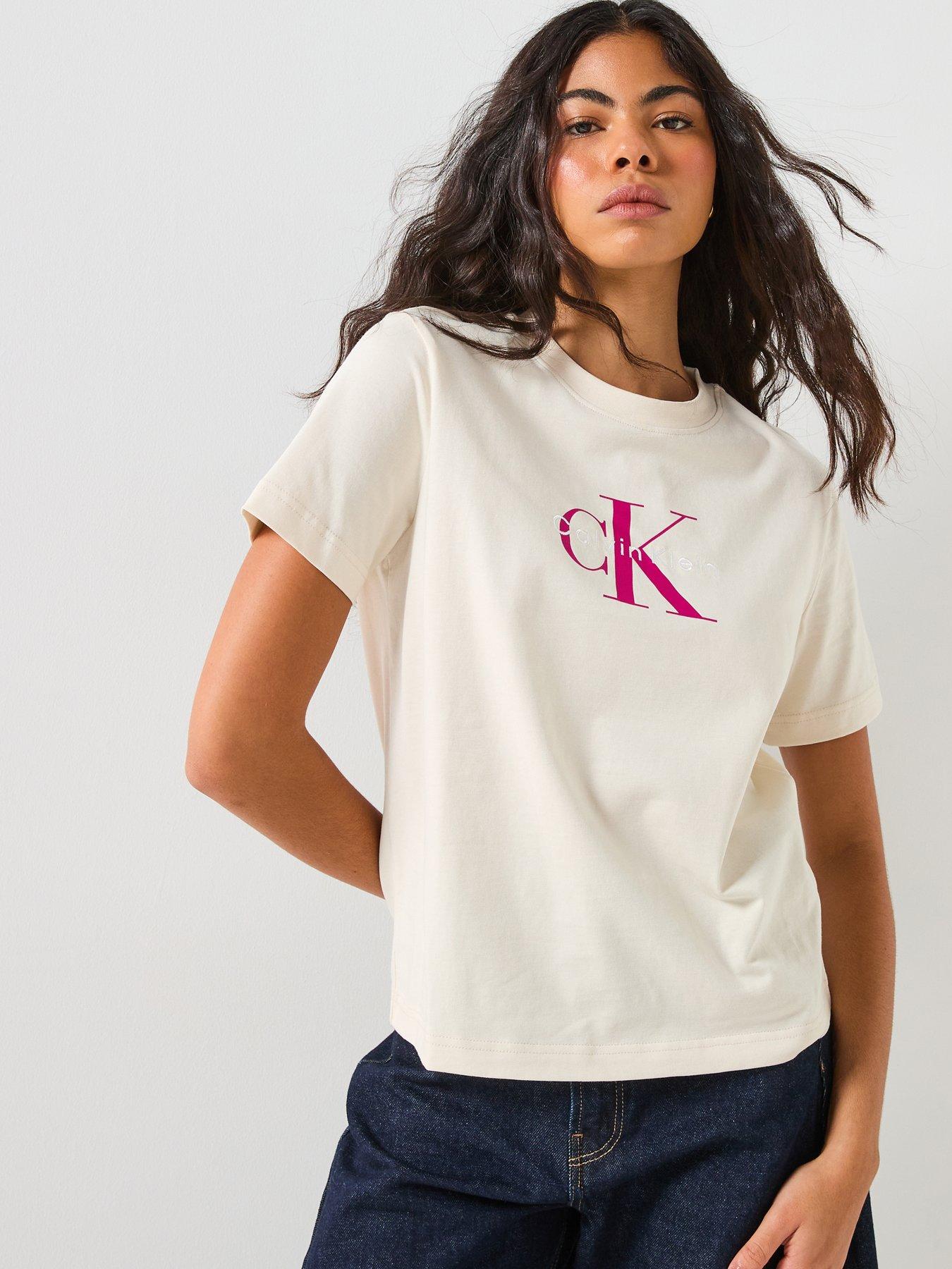  image of calvin-klein-jeans-monologo-short-sleeve-t-shirt-cream