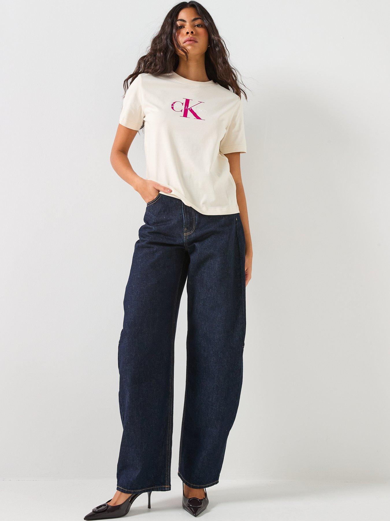  image of calvin-klein-jeans-monologo-short-sleeve-t-shirt-cream