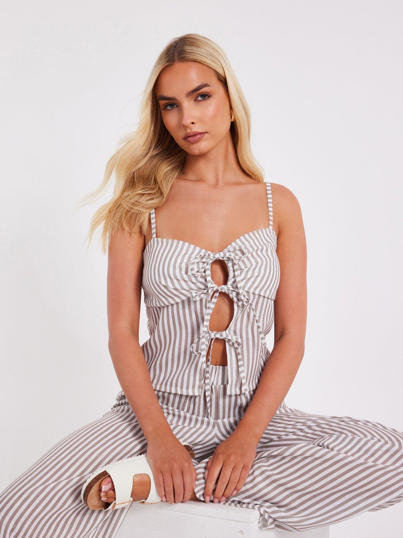undefined Stone Striped Tie Front Top