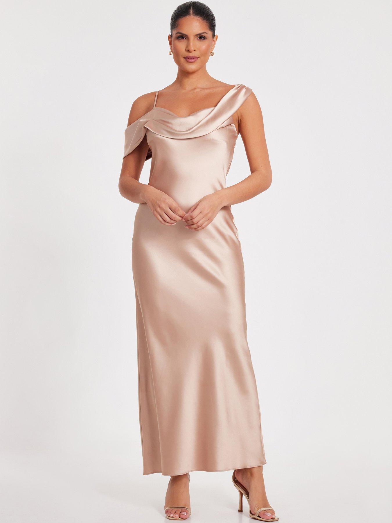 undefined Champagne Satin Drop Shoulder Maxi Dress