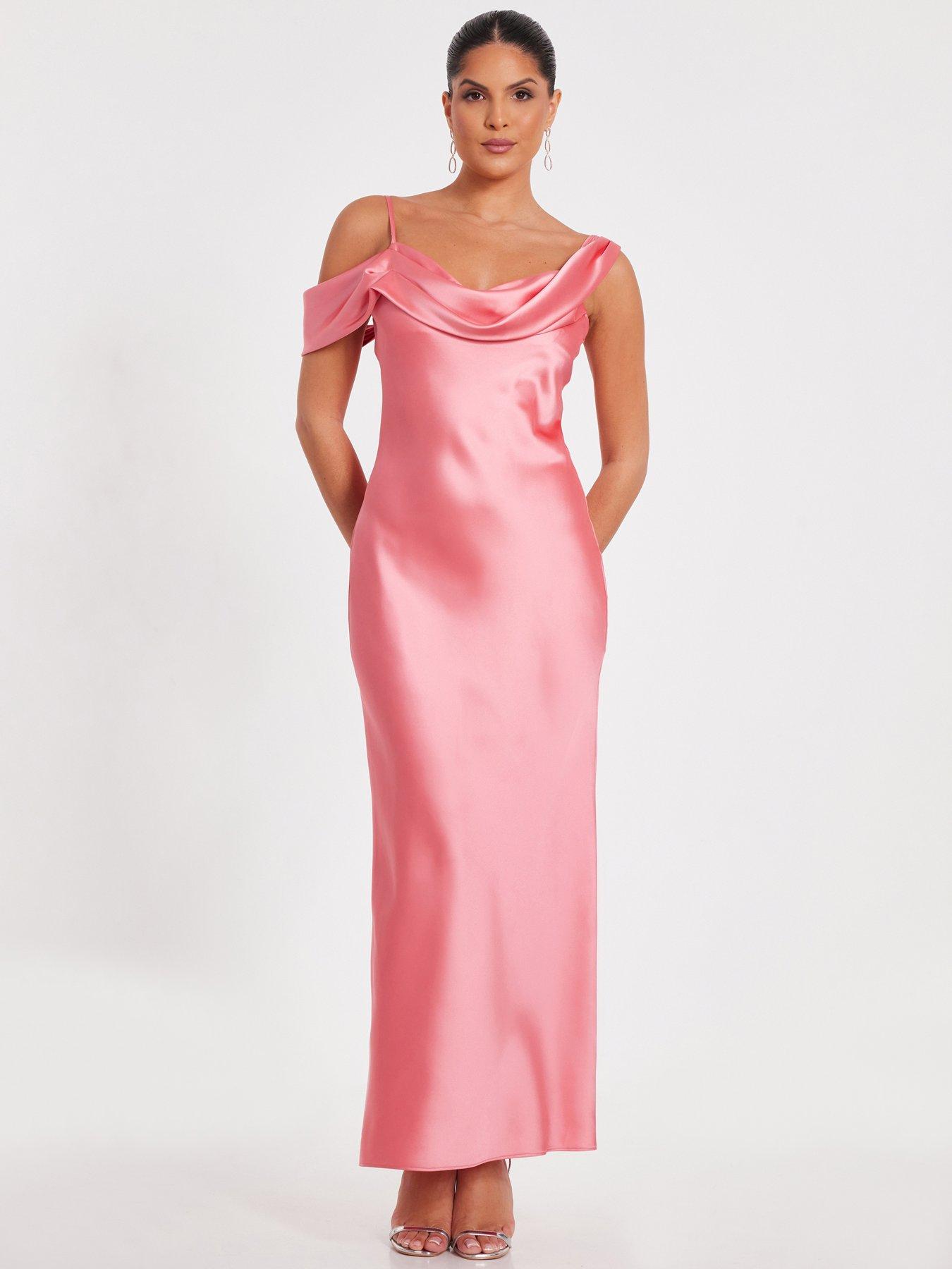 undefined Coral Satin Drop Shoulder Maxi Dress
