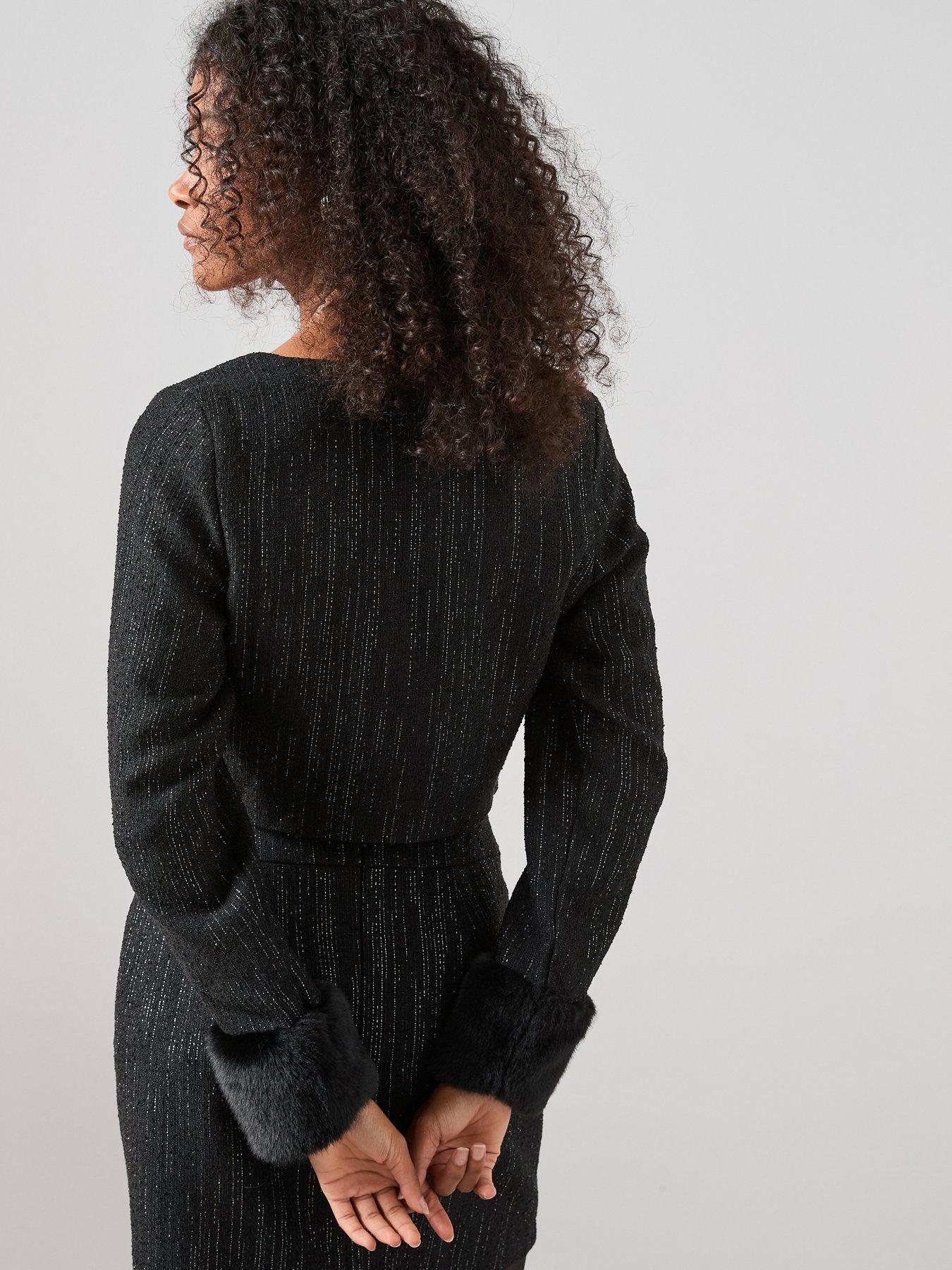 stillFront image of the-very-collection-faux-fur-trim-scoop-neck-blazer-co-ord-black