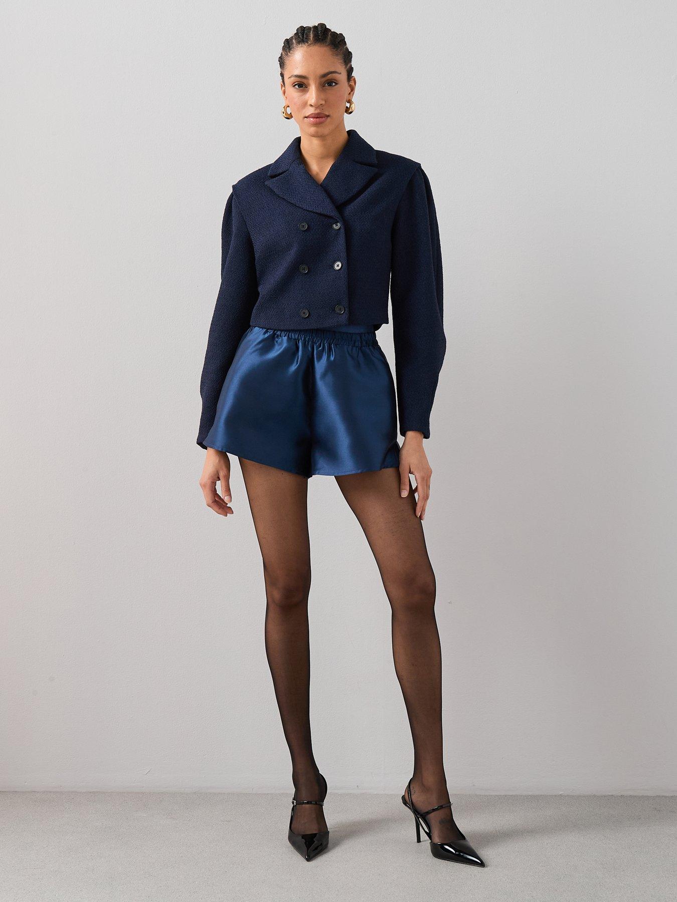  image of the-very-collection-satin-waistband-short-co-ord-navy