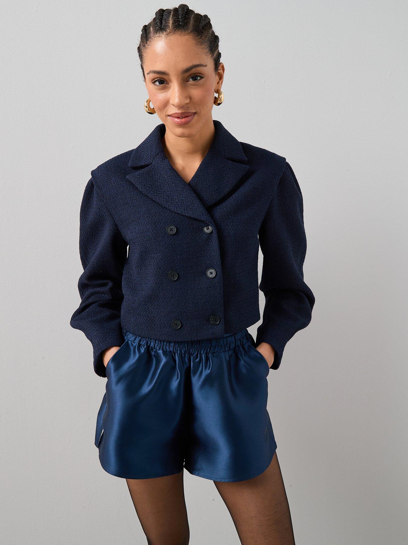  image of the-very-collection-satin-waistband-short-co-ord-navy