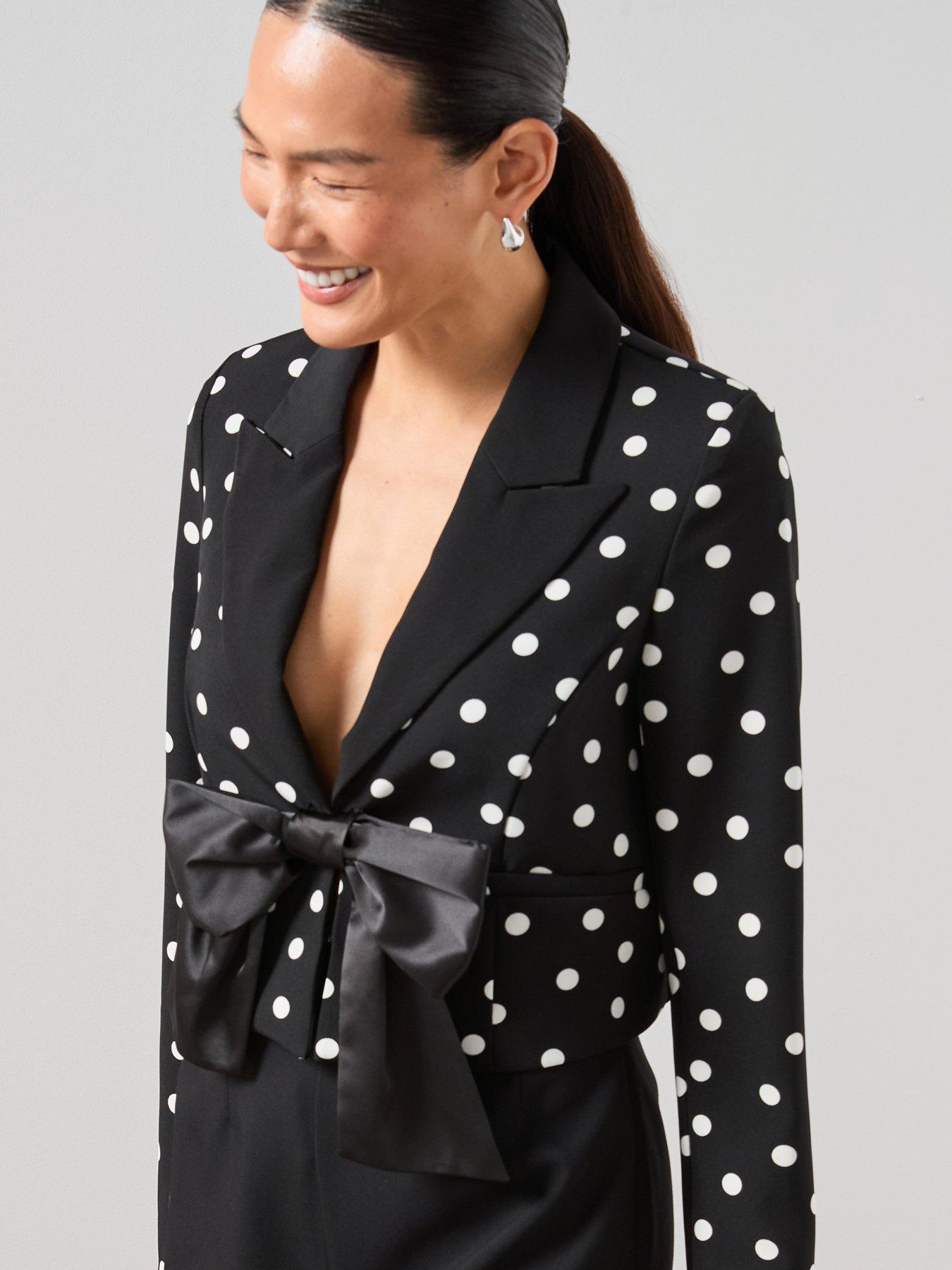 Image 6 of 7 of The Very Collection Polka Dot Tie Front Blazer - Black