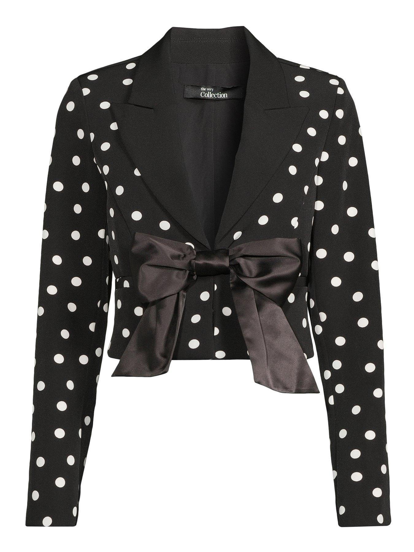 Image 7 of 7 of The Very Collection Polka Dot Tie Front Blazer - Black