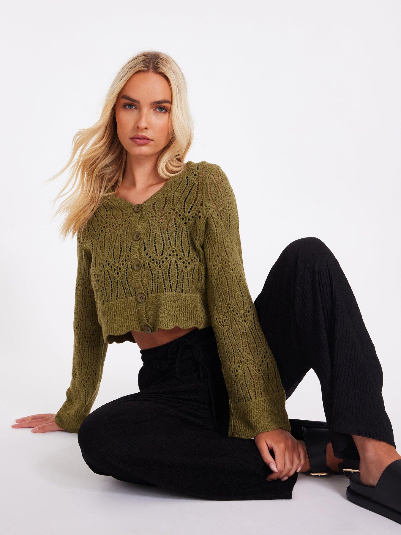 quiz-khaki-knit-cropped-cardigan