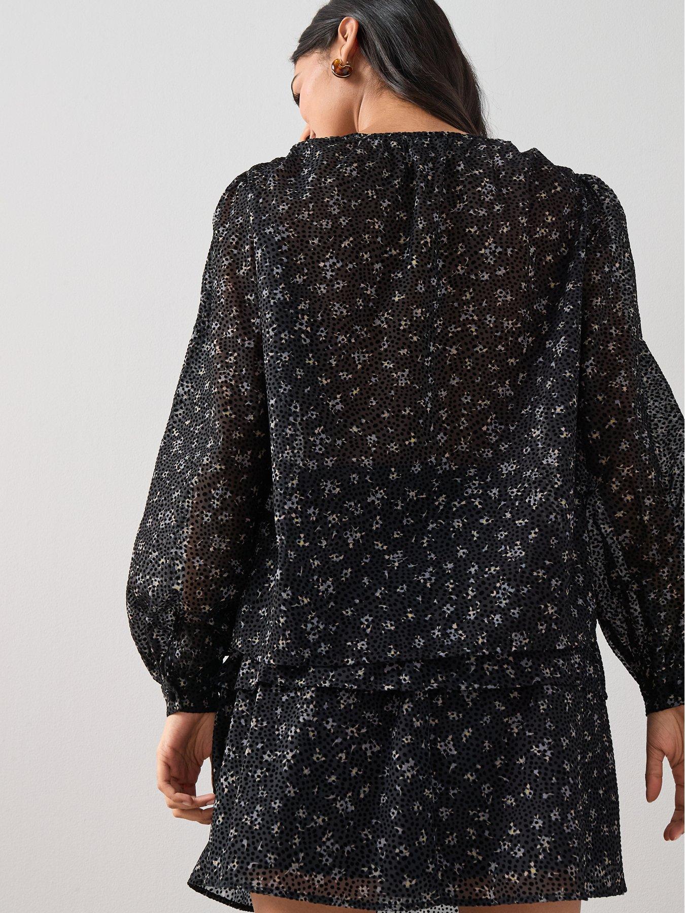 Image 2 of 7 of The Very Collection Ditsy Floral Button Through Blouse - Black